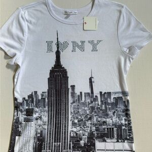 Rebellious One White Graphic Tee NY Skyline I ❤️ NY Rhinestone embellishment